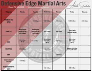 Defensive Edge 2023 Adult Martial Arts Schedule