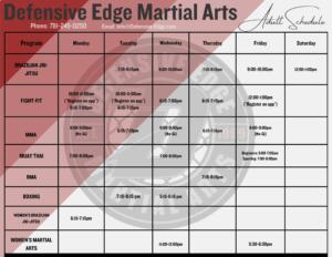 Defensive Edge 2023 Adult Martial Arts Schedule
