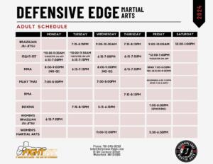 Defensive Edge 2024 Adult Martial Arts Summer Schedule
