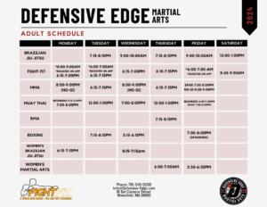 Defensive Edge 2024 Adult Martial Arts Schedule